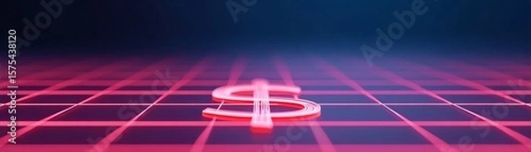 Fototapeta Data-Driven Approaches Transforming Modern Economics, Neon dollar sign on a grid background, symbolizing finance and technology.