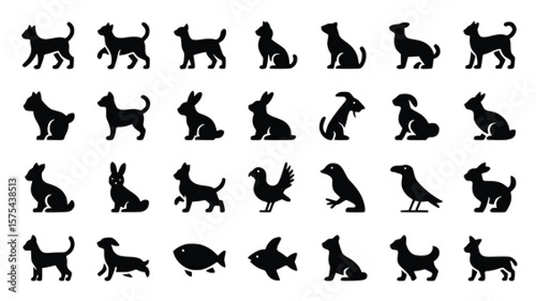 Fototapeta Various animal silhouettes are arranged neatly on a plain backdrop, showing a diverse set of animal species
