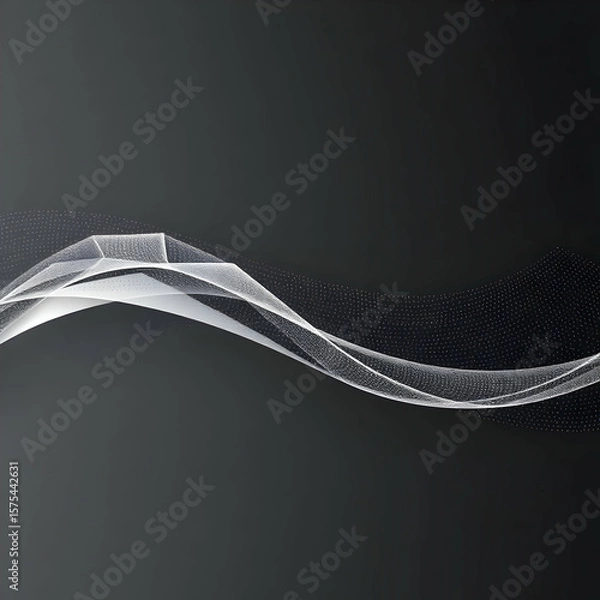 Fototapeta White geometric particle wave flow abstract background