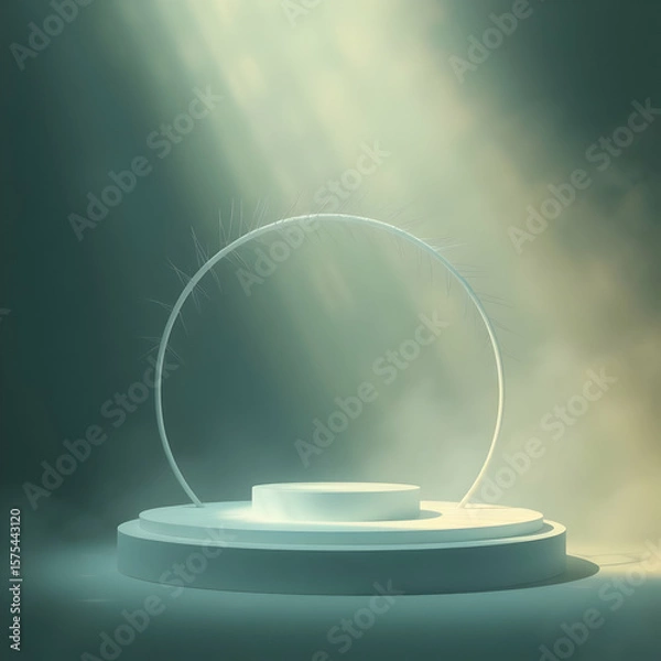 Fototapeta Minimalist stage with circular arch and light rays