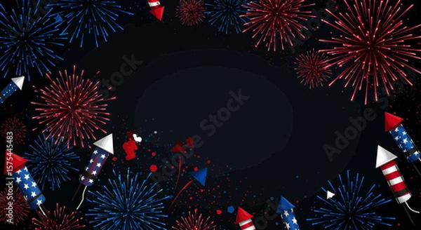 Fototapeta Festive fourth of july background with fireworks and copy space, perfect for designs