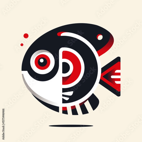 Fototapeta Geometric fish in modern style. Stylish illustration with graphic shapes. Concept fish. Vector illustration. 