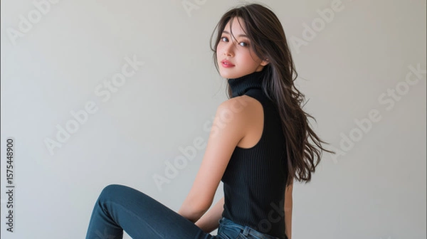 Obraz 美女, 女性, 美しい, 顔, モデル, 日本, 韓国, 中国, アジア, カフェ, ファッション, 