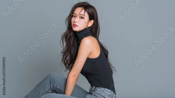 Obraz 美女, 女性, 美しい, 顔, モデル, 日本, 韓国, 中国, アジア, カフェ, ファッション, 