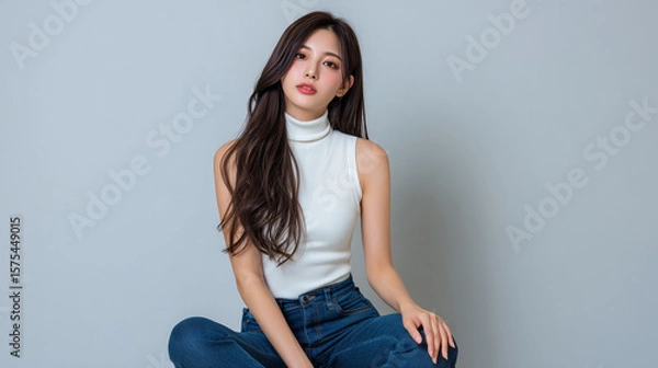 Obraz 美女, 女性, 美しい, 顔, モデル, 日本, 韓国, 中国, アジア, カフェ, ファッション, 