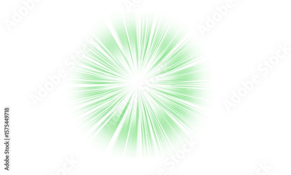 Obraz Bright green starburst light effect with glowing rays and radial energy blast on white background. Perfect for comic, sci-fi, highlight, or visual impact in digital artwork and design.