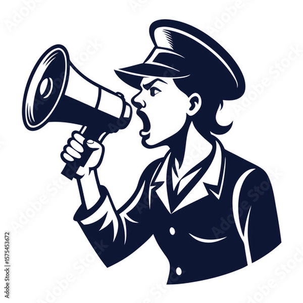 Fototapeta Vintage world war ii propaganda silhouette with a megaphone and shouting figure