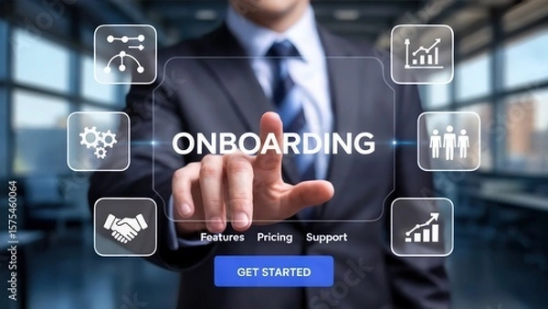 Fototapeta Business professional is utilizing an onboarding process for company development