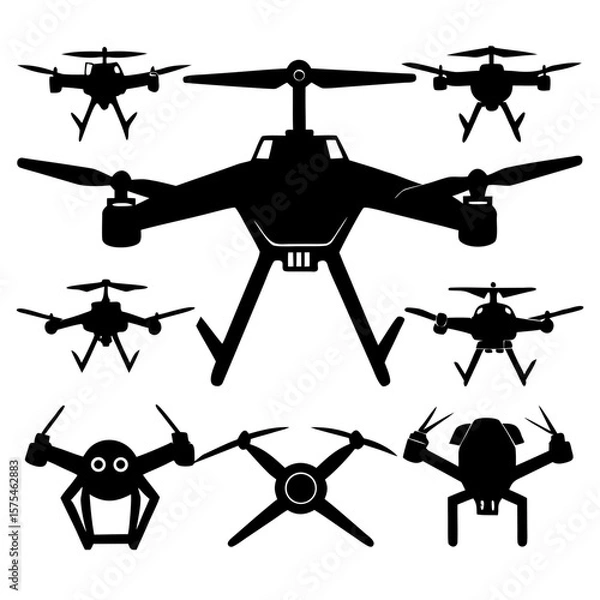 Fototapeta Drone Silhouettes From Various Angles quadcopter aerial vehicle