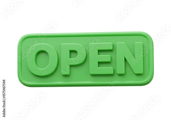Fototapeta Isolated Green Open Sign on a Transparent Background in a Simple Design