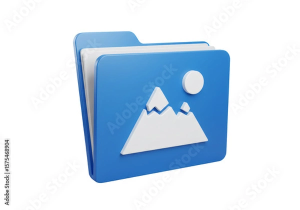 Fototapeta Blue Illustration of Folder Icon with Mountain Image on Transparent Background