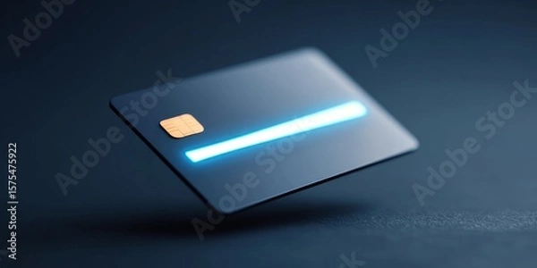 Fototapeta Seamless E-Commerce Transactions with Secure Payment Gateway Solutions, A futuristic credit card with a glowing strip, floating against a dark backdrop.