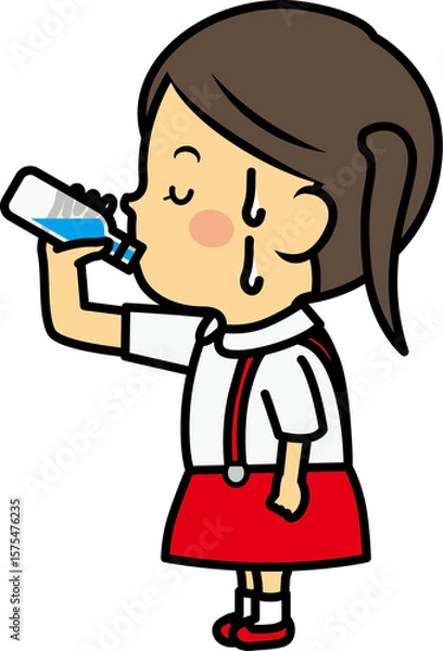 Fototapeta 水を飲む小学生女児