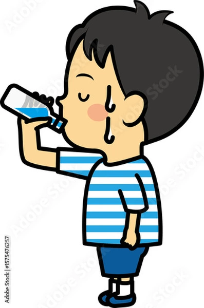 Fototapeta 水を飲む小学生男児