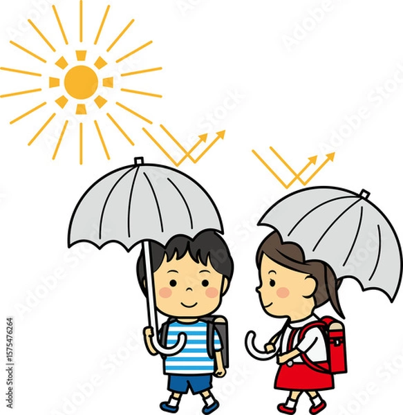 Fototapeta 日傘をさす小学生男女