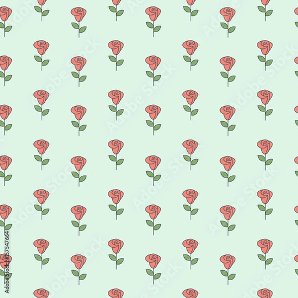 Fototapeta Cute simple seamless pattern with line roses.