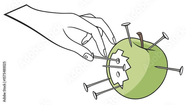 Fototapeta Apple with nails drawing vector illustration for teaching and learning resources and creative projects design needs