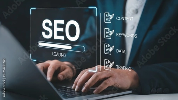 Fototapeta Optimizing digital presence using SEO strategies on a computer, traffic online
