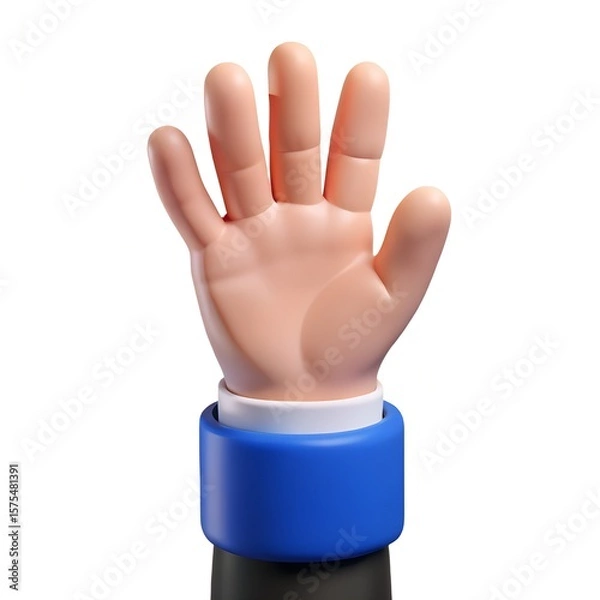Fototapeta 3d icon of a cartoon hand showing five fingers isolated on white background