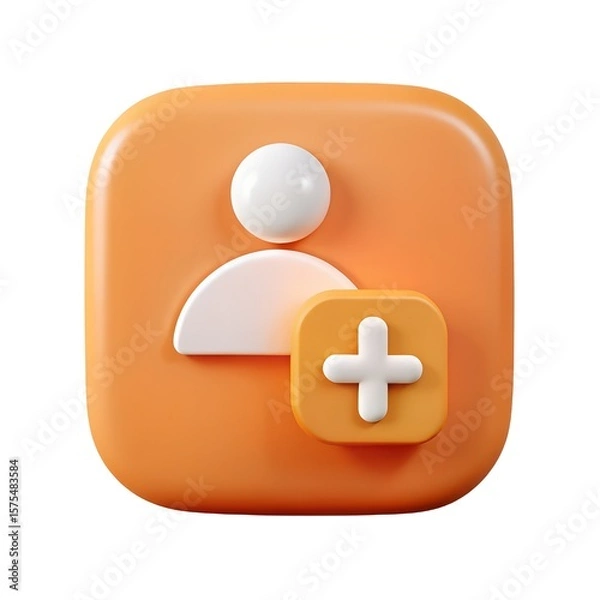 Fototapeta 3d icon of orange add user icon isolated on white background