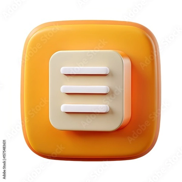 Fototapeta 3d icon of orange menu icon with horizontal lines isolated on white background