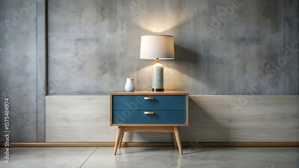 Obraz Modern Nightstand with Lamp and Vase Decor