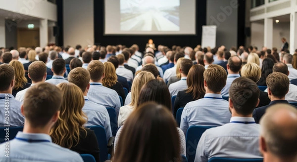 Fototapeta Large audience attending a business conference in a convention center