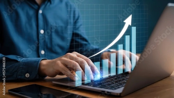 Fototapeta Business growth demonstrated on laptop screen for strategy and development.