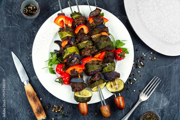 Fototapeta Skewers with meat.