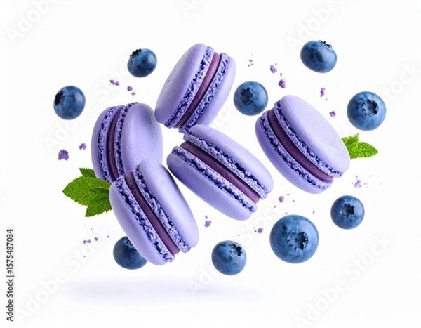 Obraz 블루베리 마카롱의 달콤한 비행 Sweet Flight of Blueberry Macarons