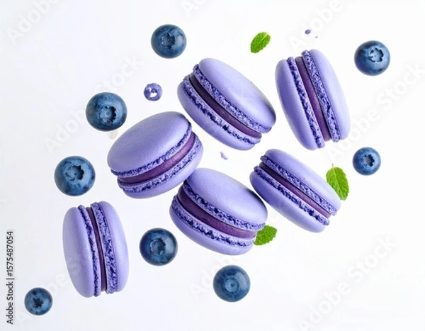 Obraz 블루베리 마카롱의 달콤한 비행 Sweet Flight of Blueberry Macarons