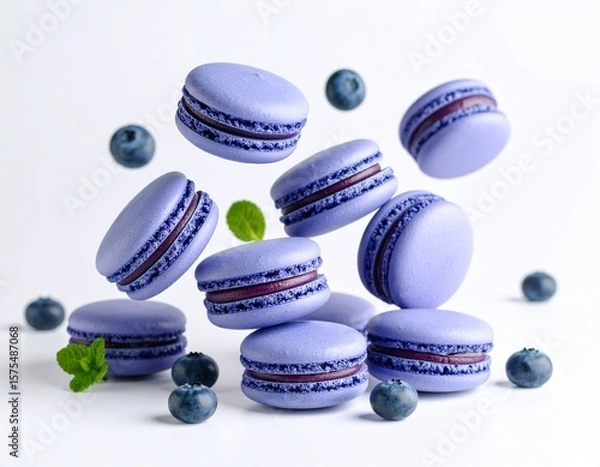 Obraz 블루베리 마카롱의 달콤한 비행 Sweet Flight of Blueberry Macarons