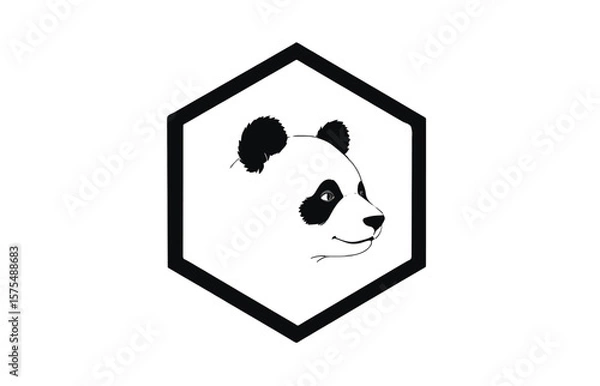 Fototapeta "Minimal Panda Face Vector – Hexagon Frame on White Background"