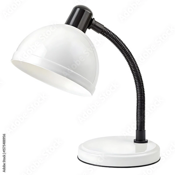 Fototapeta Modern white desk lamp with flexible black gooseneck arm and black base isolated on transparent background