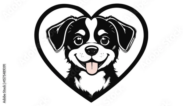 Fototapeta "Minimal Dog Face Vector – Heart Star Outline with Tongue Out on White"