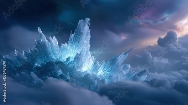 Obraz Glowing Crystal Structure Above Clouds at Night