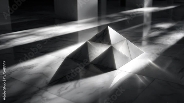 Obraz Monochrome Pyramid on Reflective Marble Floor