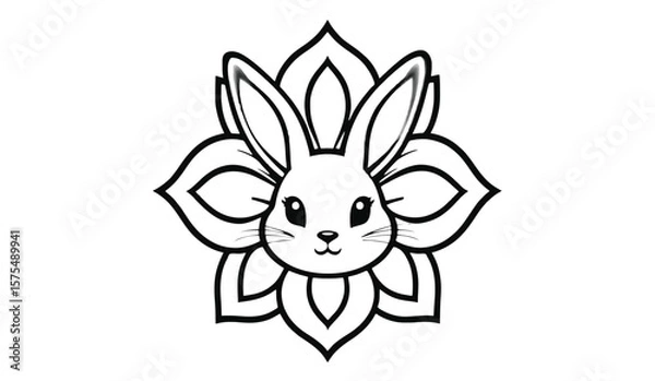 Fototapeta "Minimal Rabbit Face Vector – Floral Petal Star Outline on White Background"