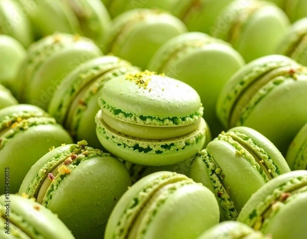 Obraz 피스타치오 마카롱 클로즈업 Close-Up of Pistachio Macarons