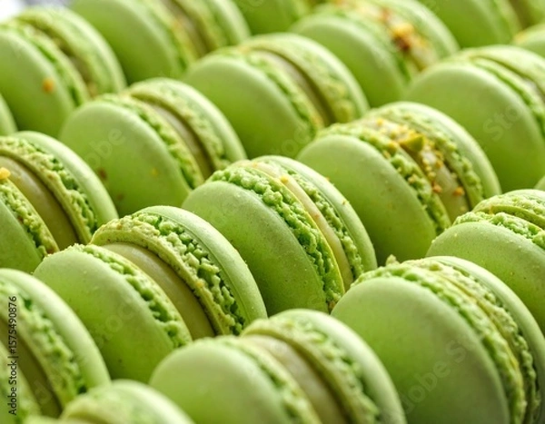 Obraz 피스타치오 마카롱 클로즈업 Close-Up of Pistachio Macarons