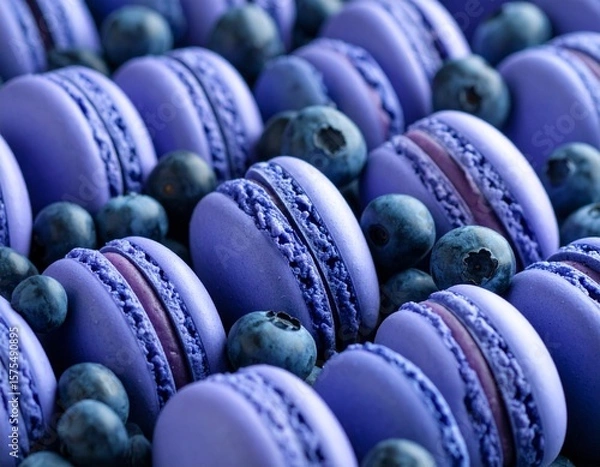 Obraz 블루베리 마카롱 클로즈업 디테일 Close-Up Detail of Blueberry Macarons