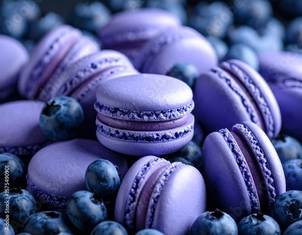 Obraz 블루베리 마카롱 클로즈업 디테일 Close-Up Detail of Blueberry Macarons