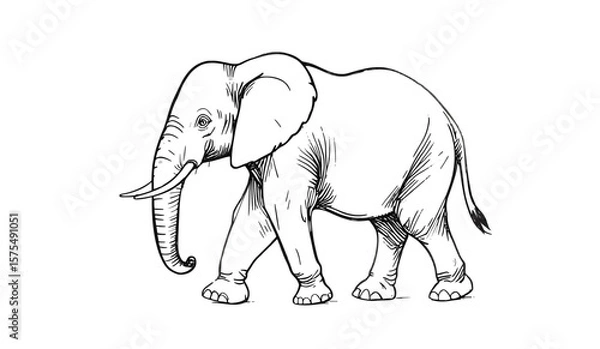 Fototapeta Hand-Drawn Walking Elephant Sketch in Black and White