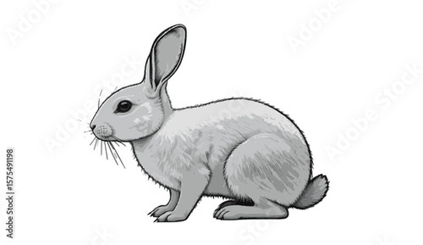 Fototapeta  Rabbit Illustration | Side View Bunny Drawing with Detailed Fur Texture