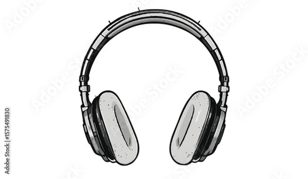 Fototapeta "Minimal Headphones Vector – Front View Line Art on White Background"