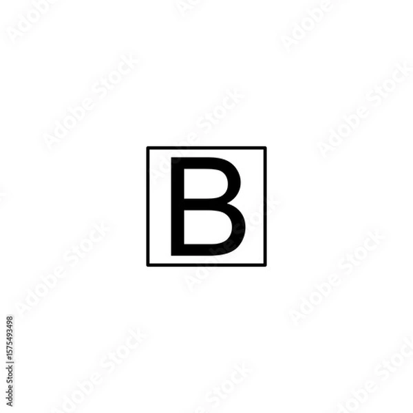 Fototapeta This image shows a bold, black capital letter "B" centered inside a black square border on a plain white background. The design is simple and minimalist.

