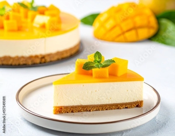 Obraz 망고 치즈케이크 슬라이스 Mango Cheesecake Slices