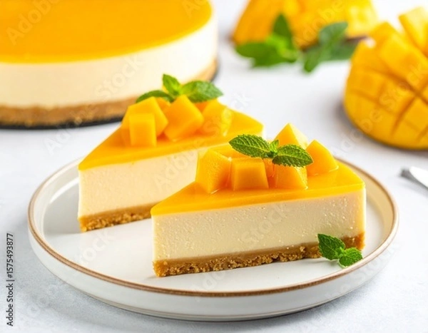 Obraz 망고 치즈케이크 슬라이스 Mango Cheesecake Slices