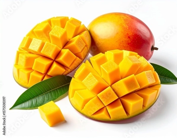 Obraz 잘 익은 망고와 정갈한 큐브 컷 ipe Mango with Neatly Cubed Flesh