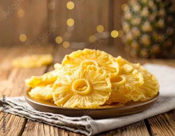 Obraz 햇살 아래 건파인애플 조각 Dried Pineapple Slices in Natural Light